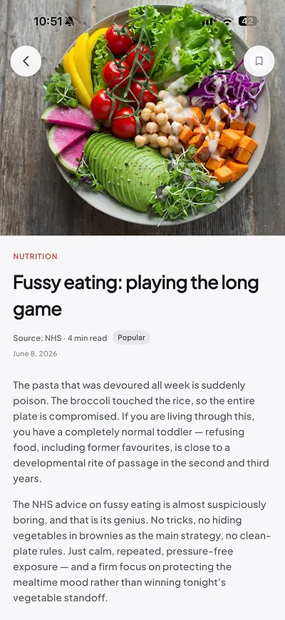 Kidly guide article on fussy eating in toddlers